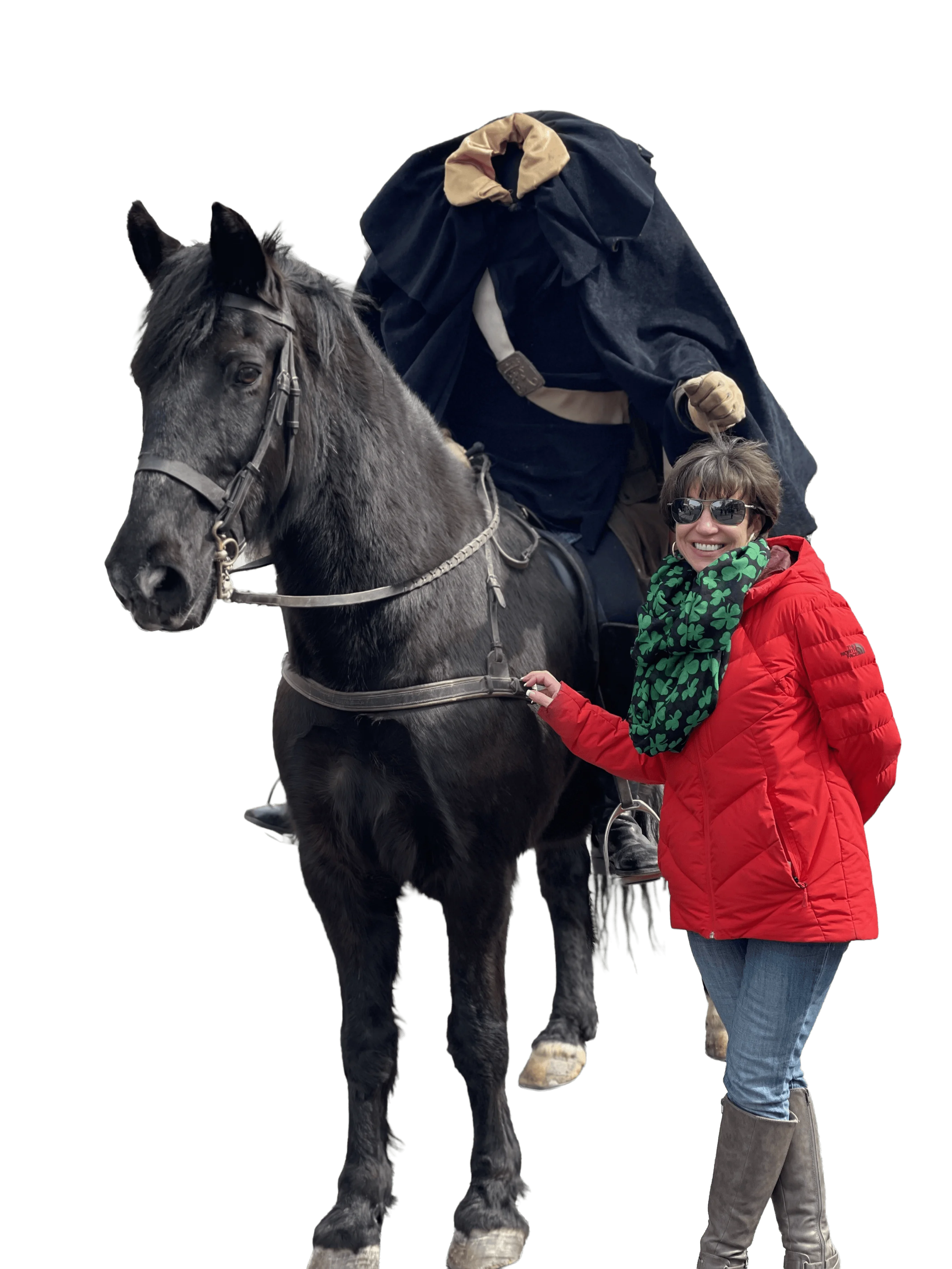 Margaret at Sleepy Hollow St. Patrick's parade with the Headless Horseman