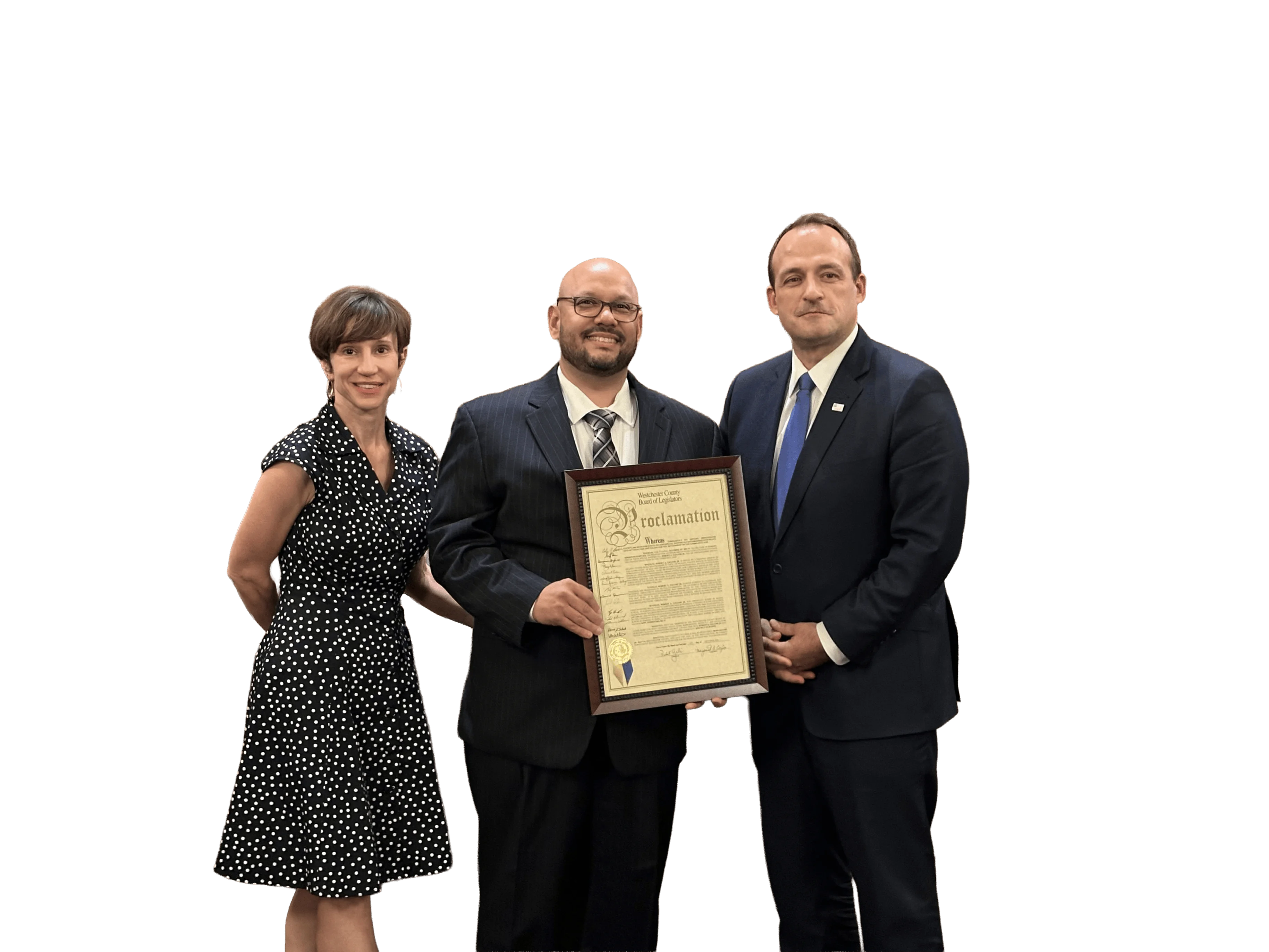 Margaret Cunzio, Robert Caluori (CFO, Westchester Library System), BOL Chairman Vedat Gashi